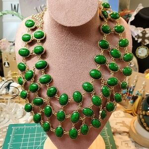 Amrita Singh Green And Black Goldtone Reversible Bib Necklace